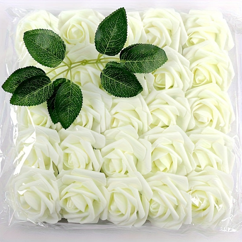 25 artificial roses with 2 green leaves, perfect for weddings, holidays, birthdays, parties, and home decor.