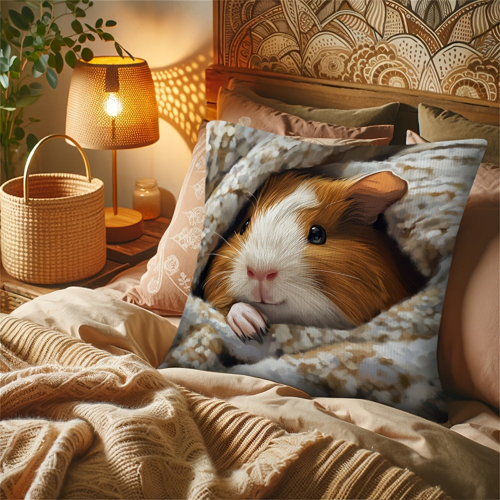 Charming Guinea Pig Throw Blanket featuring a dual print design and hidden zipper, ideal for adding a touch of charm to your sofa or farmhouse decor. Constructed from machine washable polyester, this cozy blanket is perfect for decorating for the