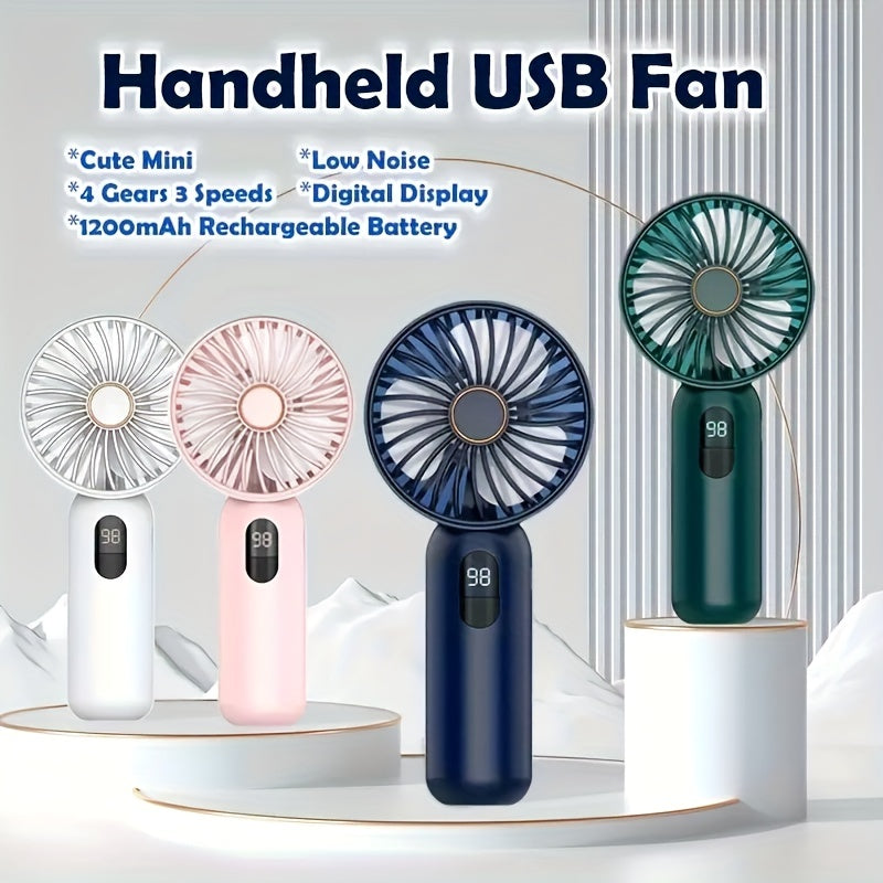 New handheld mini fan, USB rechargeable for office and outdoor use, silent and durable with a portable design perfect for camping.