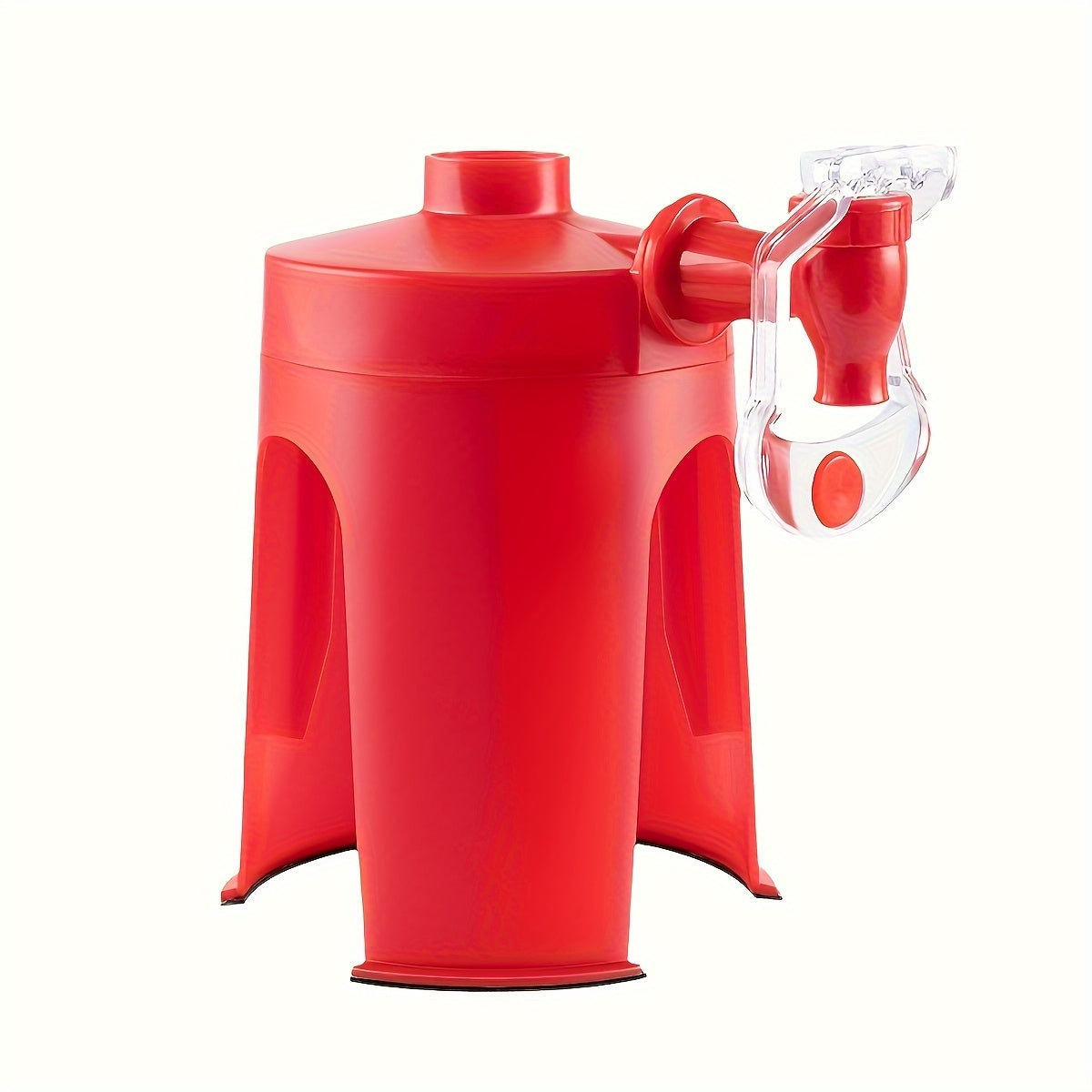 Durable plastic manual bottle inverter for mess-free pouring from soda and water bottles.