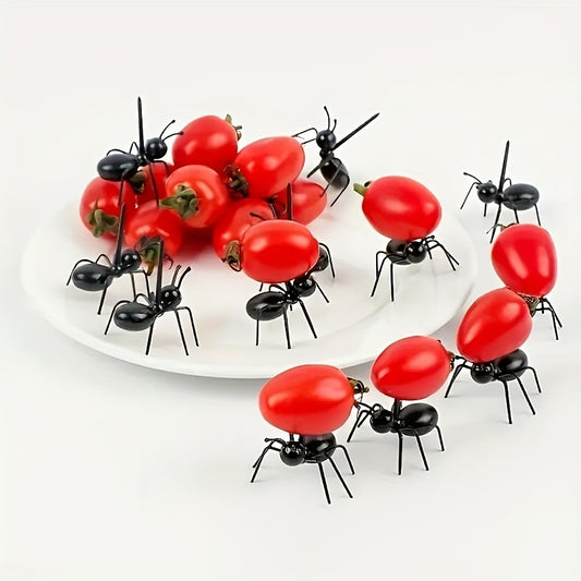 12 Ant Shaped Toothpicks for Snacks and Desserts, Reusable Plastic Fruit Forks for Parties.