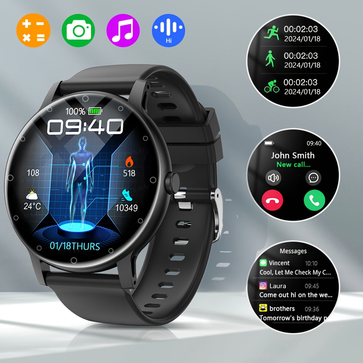 Hailiases Vintage Style Smartwatch is equipped with a Full Touchscreen for easy navigation. It features a Sleep Tracker, Wireless Calling, Pedometer, Music Control, 100+ Exercise Modes, AI Control, and Games. This Fitness Band is compatible with both