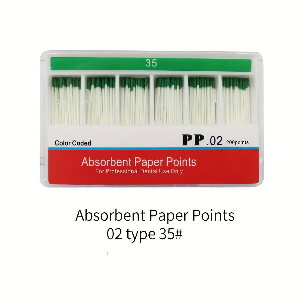 200 Model Taper 02 Absorbent Paper Points in sizes 15, 20, 25, 30, and 40.