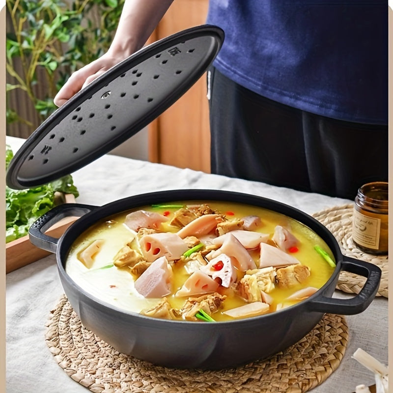 1pc Enameled Cast Iron Dutch Oven, 27.0cm Stockpot with Lid - Suitable for Gas, Oven, and Induction Cooktops. A Versatile Cookware for Stewing, Braising, and Baking.