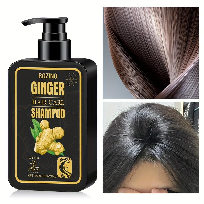 A 150ml ginger shampoo infused with hair care ingredients has a potent scent to moisturize, hydrate, and cleanse hair, leaving it soft and nourished.