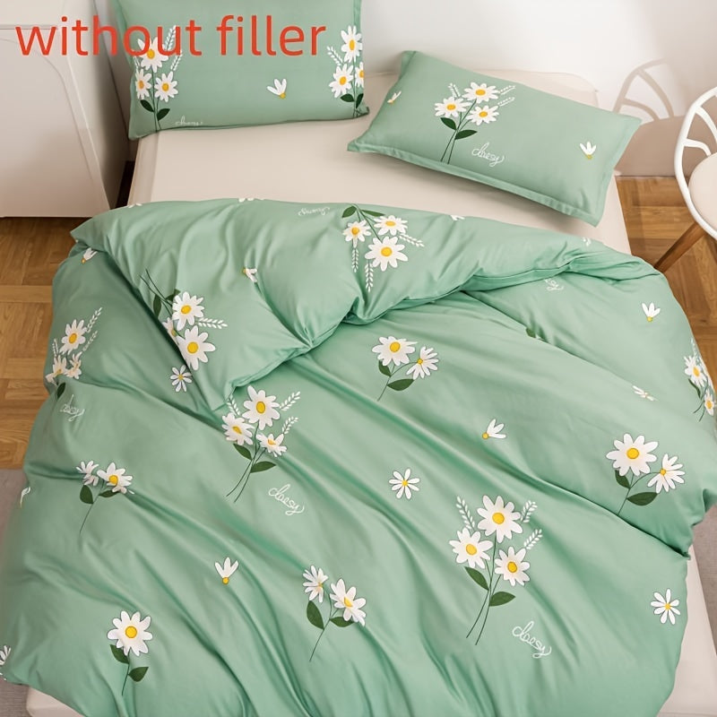 Set of 3 Pieces: Duvet Cover and 2 Pillowcases (Core not included), Featuring a Pastoral Daisy Print Design for a Soft and Comfortable Bedding Set. Perfect for Bedroom or Guest Room Use.