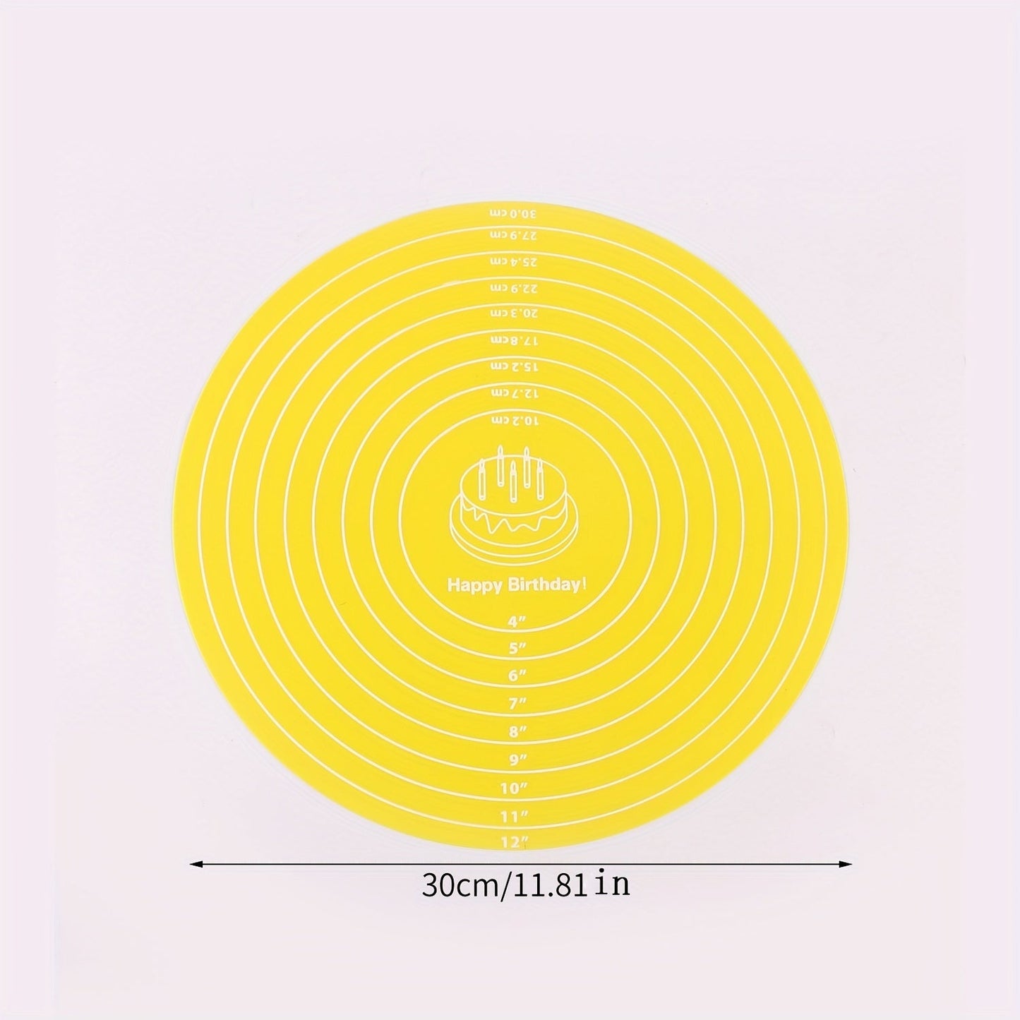 Silicone baking mat with measurements for cake turntable stand, non-stick and heat resistant. Perfect for pastry baking.