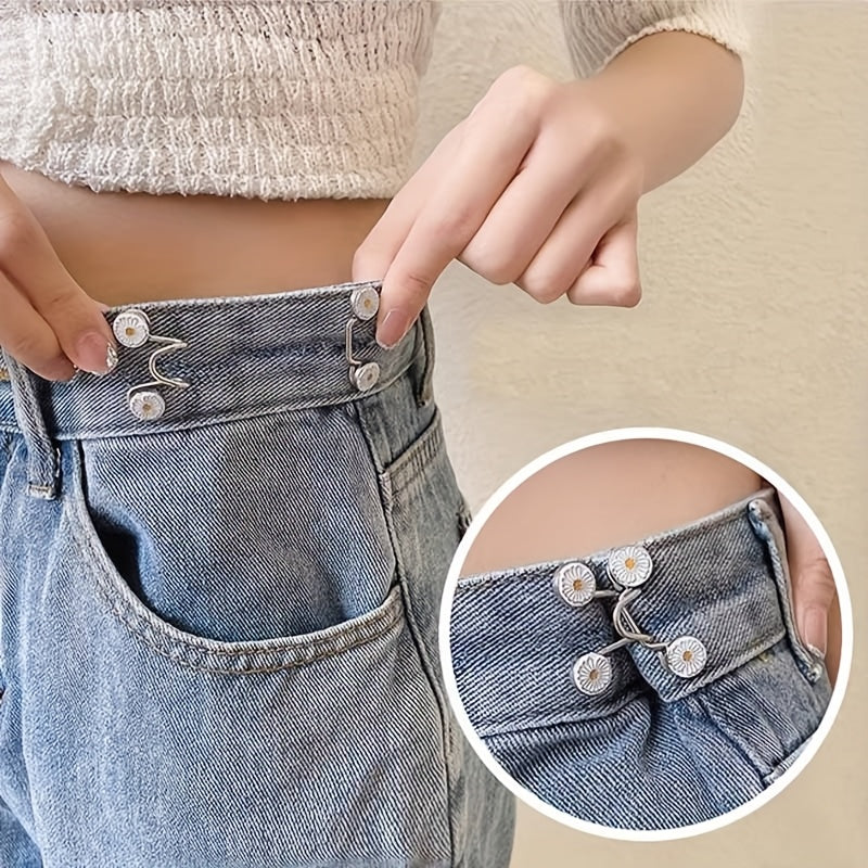 Set of 8 Denim Waist Tighteners - Stylish Metal Button Pins for Women's Pants, Easy-to-Use Snap-On Waistband Adjusters, Instant Fit Enhancers, No Sewing Required