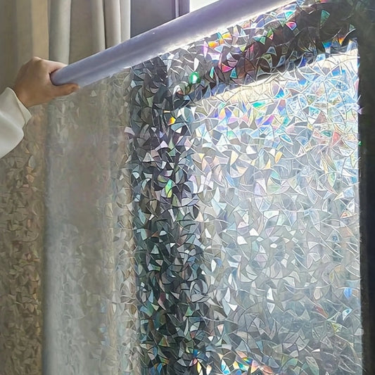 One luxurious roll of laser-designed decorative PVC film, 16mil thick static cling privacy window sticker with iridescent geometric pattern, perfect for adding a touch of glamour to home and bathroom decor.