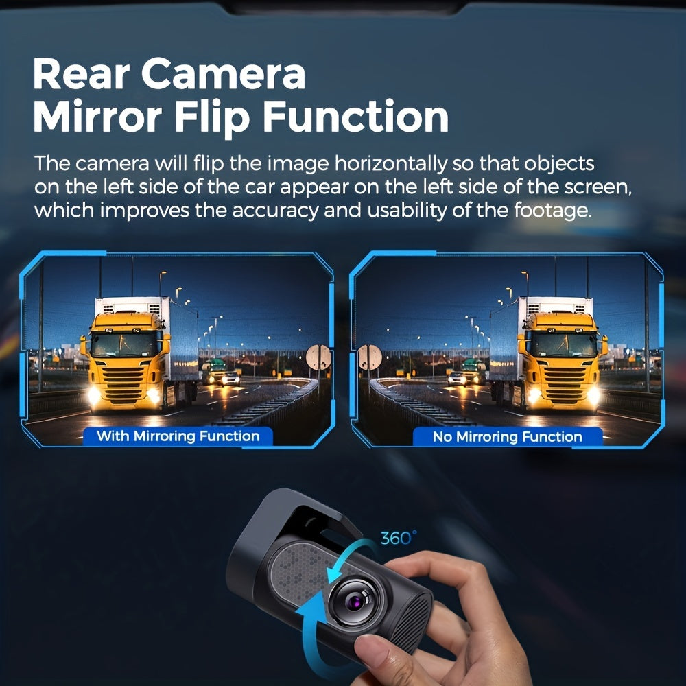 4K 3-channel dash cam with built-in 5GHz WiFi, GPS, 64GB card, front inside rear 1440P+1080P+1080P, night vision, parking monitor.