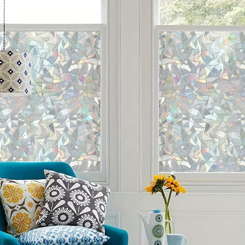 One luxurious roll of laser-designed decorative PVC film, 16mil thick static cling privacy window sticker with iridescent geometric pattern, perfect for adding a touch of glamour to home and bathroom decor.