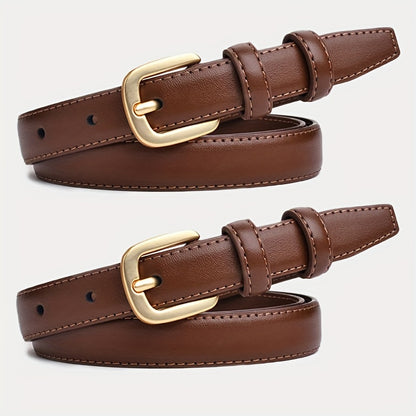 2-Pack PU Leather Belts for Women with Golden Buckle, Ideal for Jeans & Dresses, Perfect for Daily, Beach, Party & Wedding Accessory