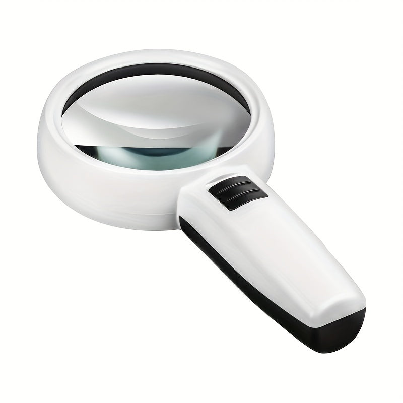 Handheld magnifying glass with 30X and 45X lenses, LED light, and mini pocket size for jewelry and reading magnification.