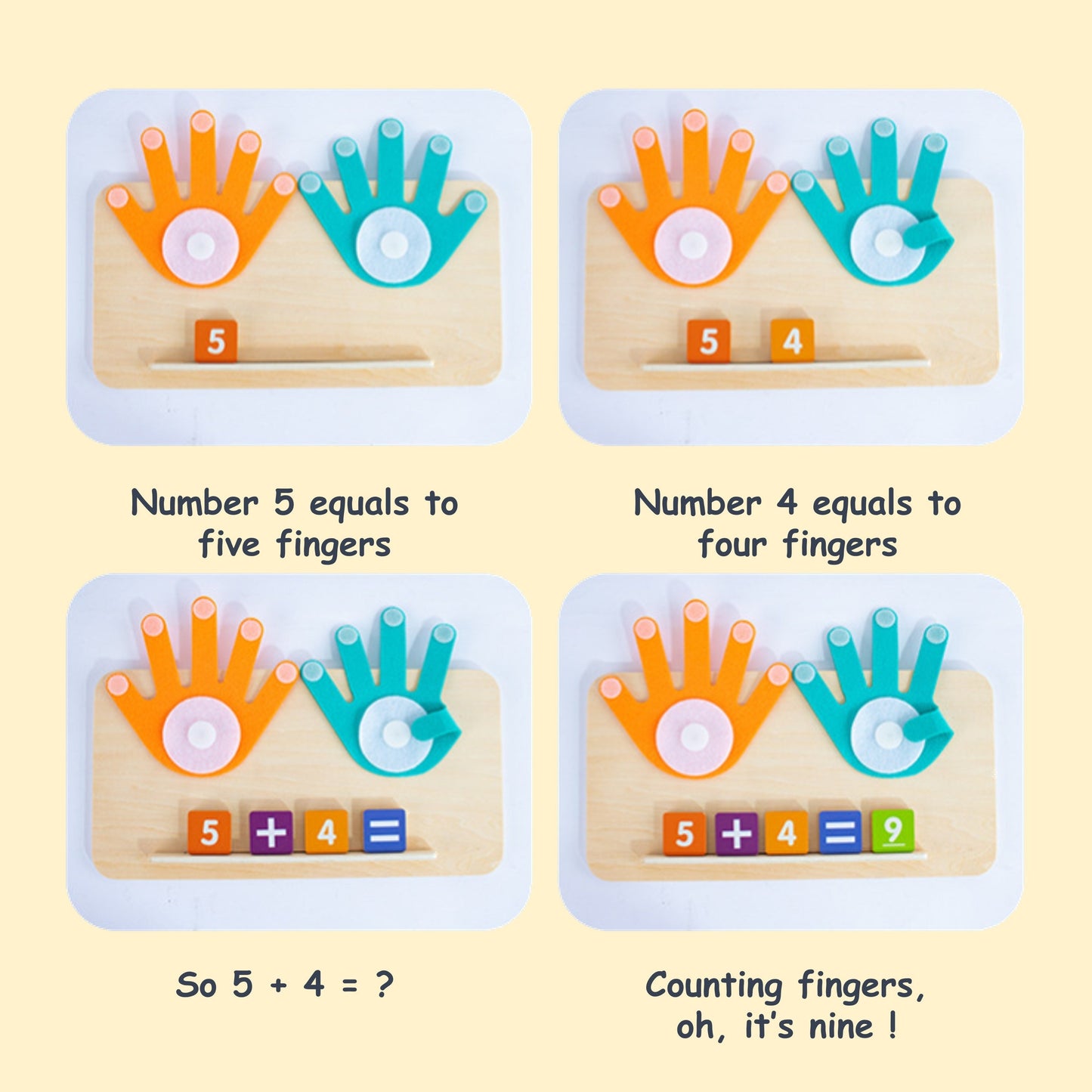 Wooden Finger Arithmetic Teaching Aids for Children, Educational Toys for Enlightenment and Kindergarten Learning of Mathematical Operations Addition and Subtraction with Cognitive Matching Board