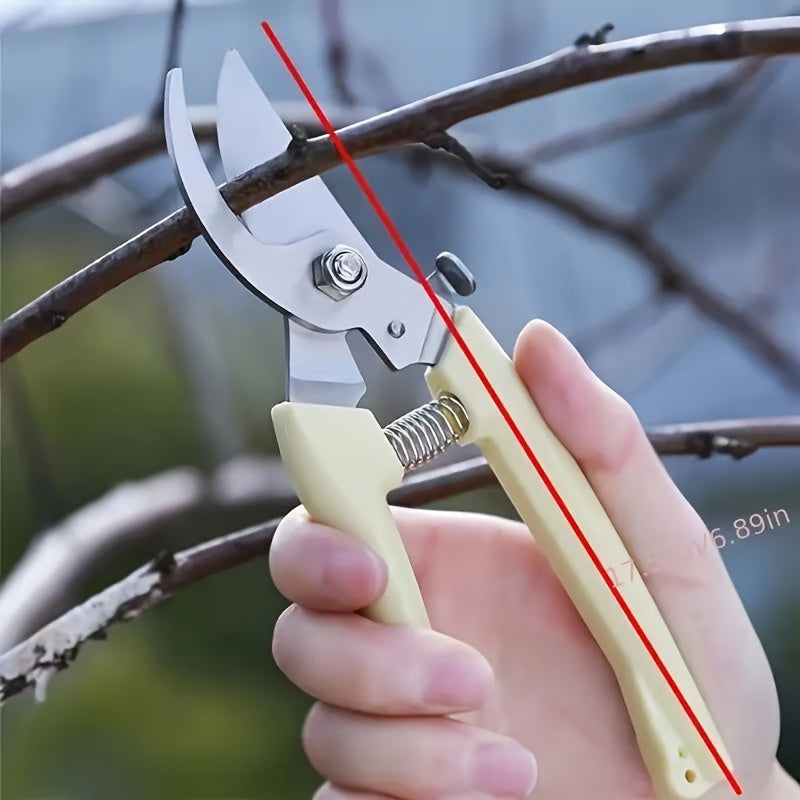 Classic pruning shears with stainless steel blades and ergonomic yellow handle, perfect for trimming flowers and maintaining lawns.