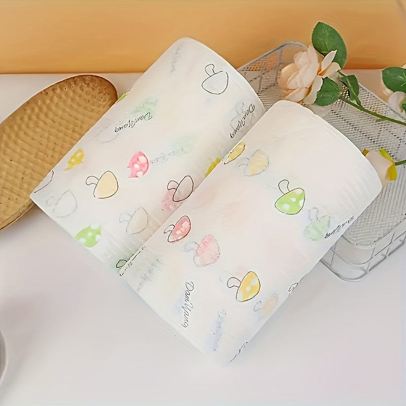 A set of 200 EcoClean reusable kitchen cleaning cloths, featuring quick-dry PET fabric with a vegetable motif design. These multipurpose wipes require no electricity and are suitable for use in the home, kitchen, living room, bedroom, and patio.