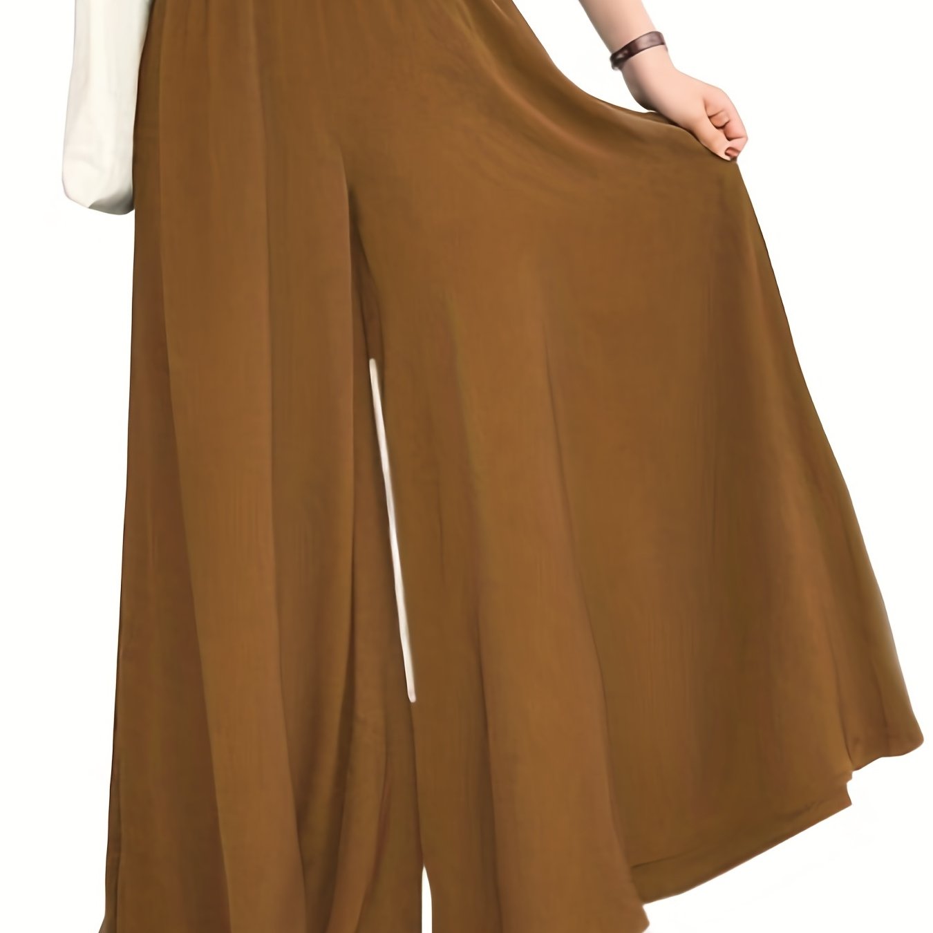 Women's Plus Size Casual Pants with Solid Color, Elastic High Rise, and Wide Leg Fit