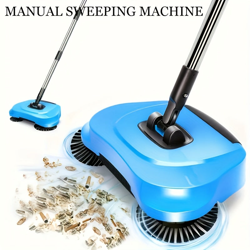 3-in-1 Manual Sweeping and Mopping Set for Hardwood Floors, Tiles, Kitchens, Bedrooms, and Office - Ideal for Pet Hair and Dust - Includes Long Handle and Polyester Brush in Blue.