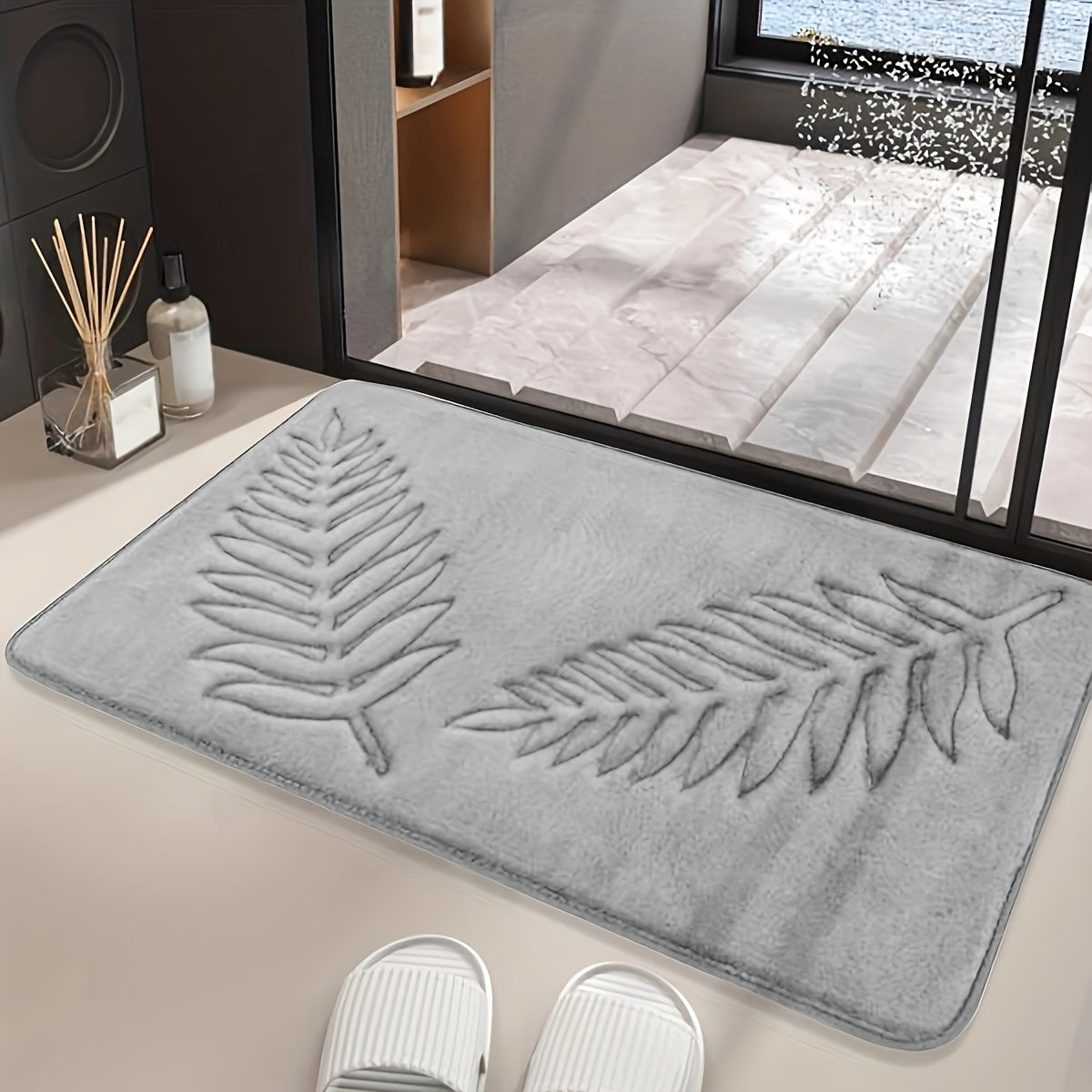 Polyester Blend Bath Rug Set featuring Geometric Pattern - Stain Resistant, Low Pile, Machine Made Non-Woven Memory Sponge Mats - Dry Clean Only - Universal Holiday Door Entrance Mat for Bathroom, Living Room