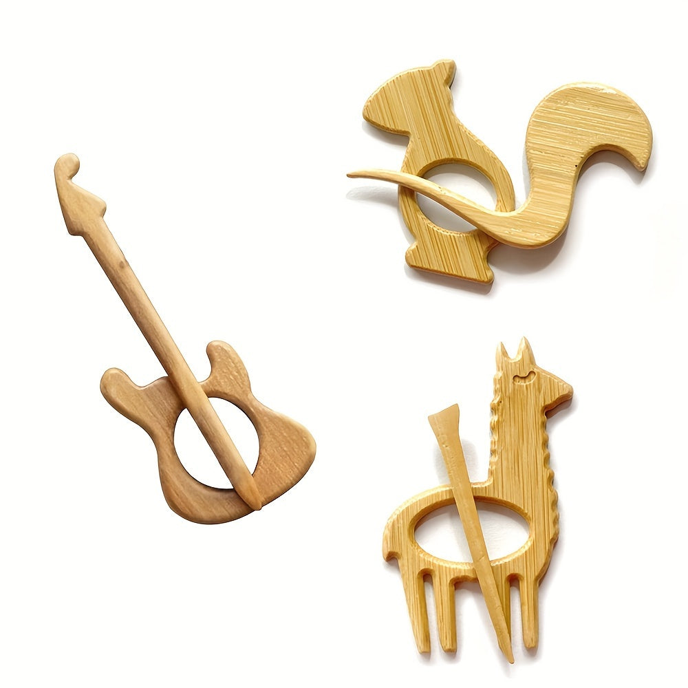 Creative Fashion Wooden Animal Pattern Brooch Set of 3 or 5 - Unique Design Wooden Animal Brooches and Sweater Clips