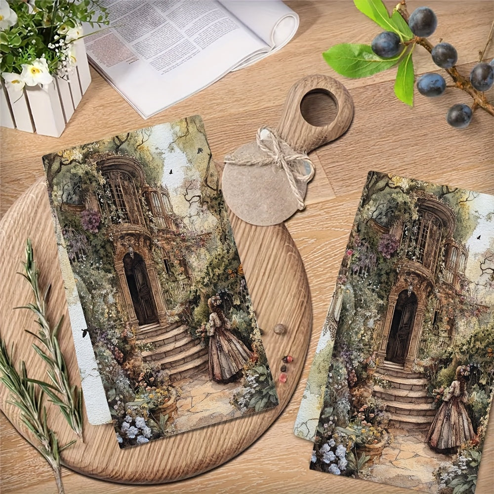 Upgrade your kitchen with a set of 2 ultra-soft towels inspired by the elegant beauty of a Victorian garden. These highly absorbent dish and hand towels are perfect for holiday decorations and are machine washable. Each towel measures 40.64X60.96 cm.