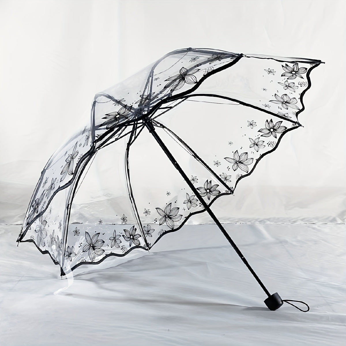 Transparent PVC Tri-fold Butterfly Rose Umbrella