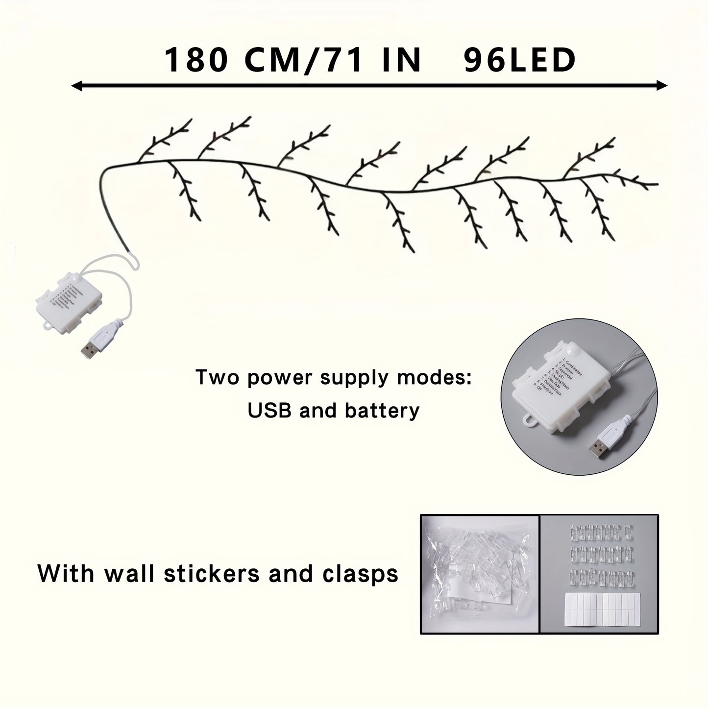 Ledoor 96LED shoxli chiroqlar, USB va batareya bilan ishlaydigan, 8 rejim, turli tadbirlar uchun moslashuvchan aksent yoritishi - Glam uslubi, gullar mavzusi, rang o'zgartirish va miltillash xususiyatlari.