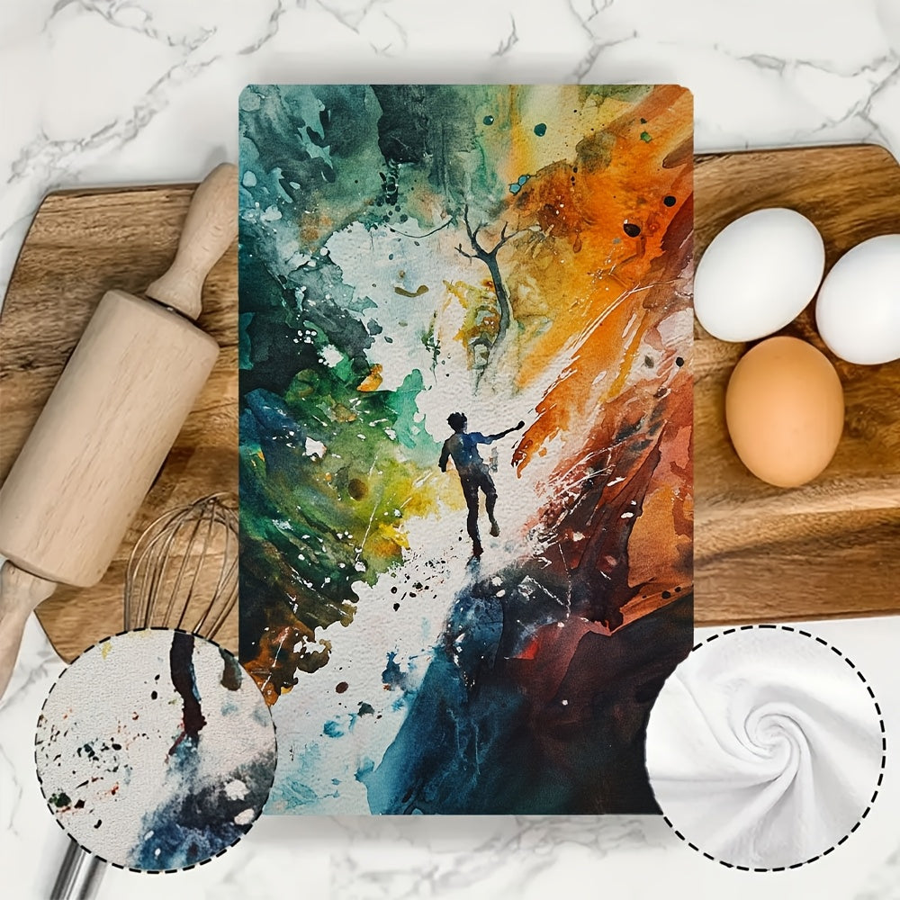 Get your hands on these 2 vibrant abstract art kitchen towels! Made from ultra soft and highly absorbent polyester, these dish hand towels are perfect for everyday use. With measurements of 40.64x60.96 cm, they are machine washable and ideal for holiday