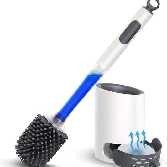 Introducing the innovative Silicone Toilet Brush Set with Water-Holding Base and Diatom Mud Mat. This set includes a Drawer Toilet Brush with a refillable handle dispenser, making it the perfect addition to your bathroom accessories. And to top it off