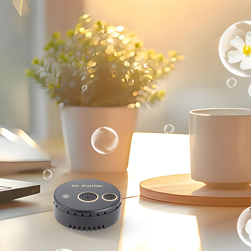 Compact 3-in-1 USB air purifier for various spaces, operates up to 36V without battery.