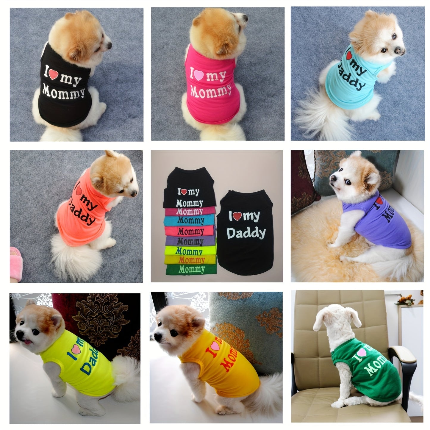 Cute 'I Love My Daddy/Mommy' graphic pet vest for summer parties, suitable for dogs and cats.