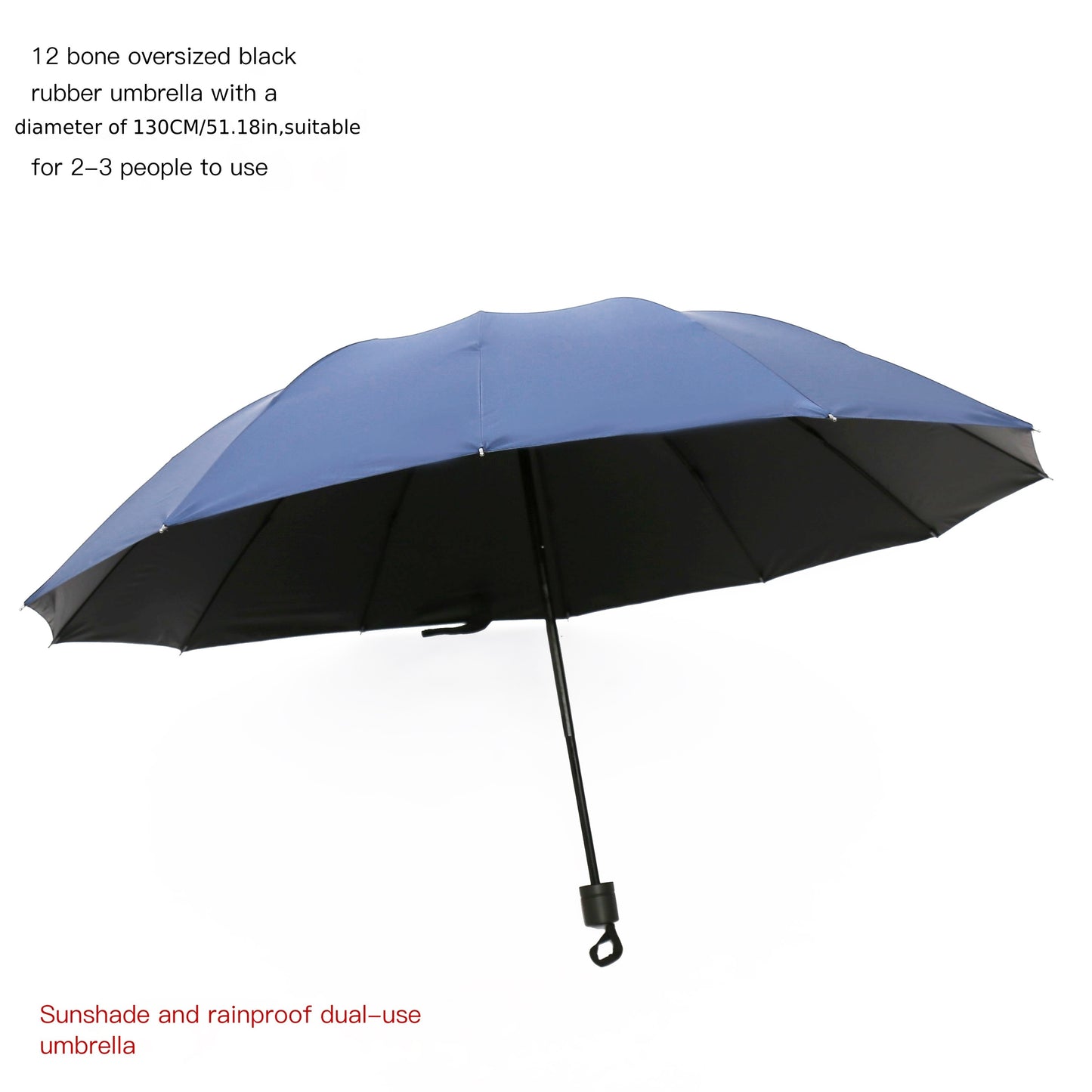 Versatile oversized umbrella with UV, wind, and waterproof protection. Durable 12-rib design with manual open, perfect for family use.