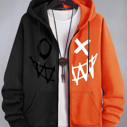 Men's Niche Velvet Hooded Sweatshirt with casual black and orange stitching.