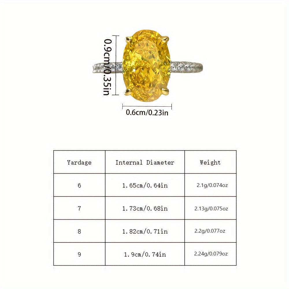 Sleek and stylish S925 sterling silver ring featuring a stunning large yellow oval-cut cubic zirconia stone. This AAA grade zirconia engagement ring is perfect for women and is gift-ready for special occasions such as banquets and Thanksgiving. Versatile