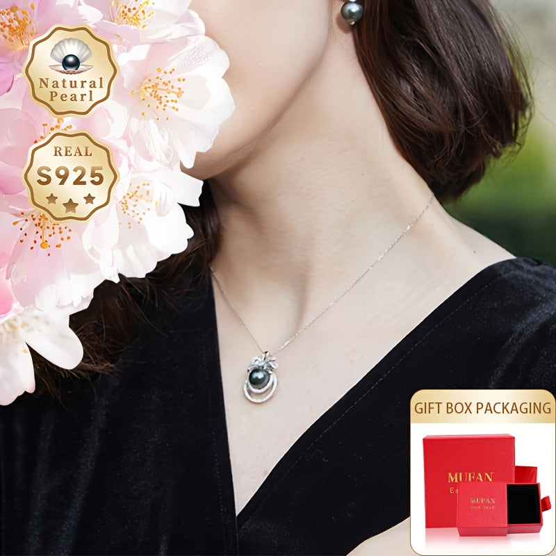 Stunning Pearl Pendant Necklace for Women - Featuring 9-10mm Large Round Black Pearls, Crafted in S925 Silver with Included Gift Box - Ideal for Both Everyday Wear and Special Events, Beautiful Pearl Necklace with Polynesian Influence, Made with Natural