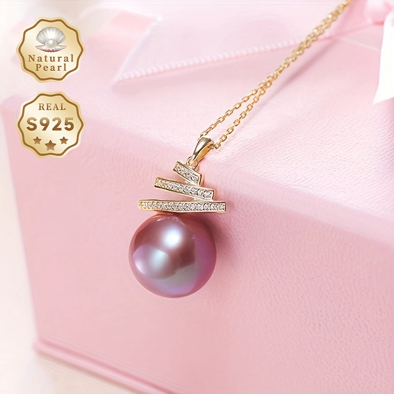 Beautiful women's necklace featuring an elegant freshwater pearl pendant, showcasing 11-12mm purple large particle natural pearls with minor imperfections. Made with S925 silver, this necklace comes in a gift box, making it a perfect choice for daily