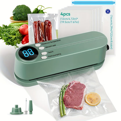 A convenient Portable Vacuum Sealer with Inflatable Pump that is Semi-Automatic and USB Rechargeable. Made from durable Plastic Material, it features a powerful 10W motor and a 1200mAh Lithium Battery for efficient Food Preservation.