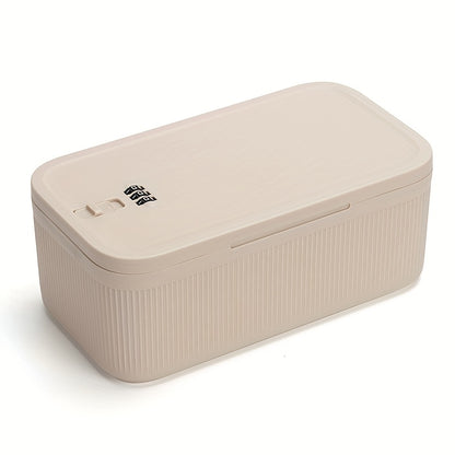 Compact lockable storage box in pink/beige/blue made of durable PP, ideal for secure organization of phone, medicine, and food. Perfect for home, office, and travel. Dimensions: 23.88x13.97x9.65cm.