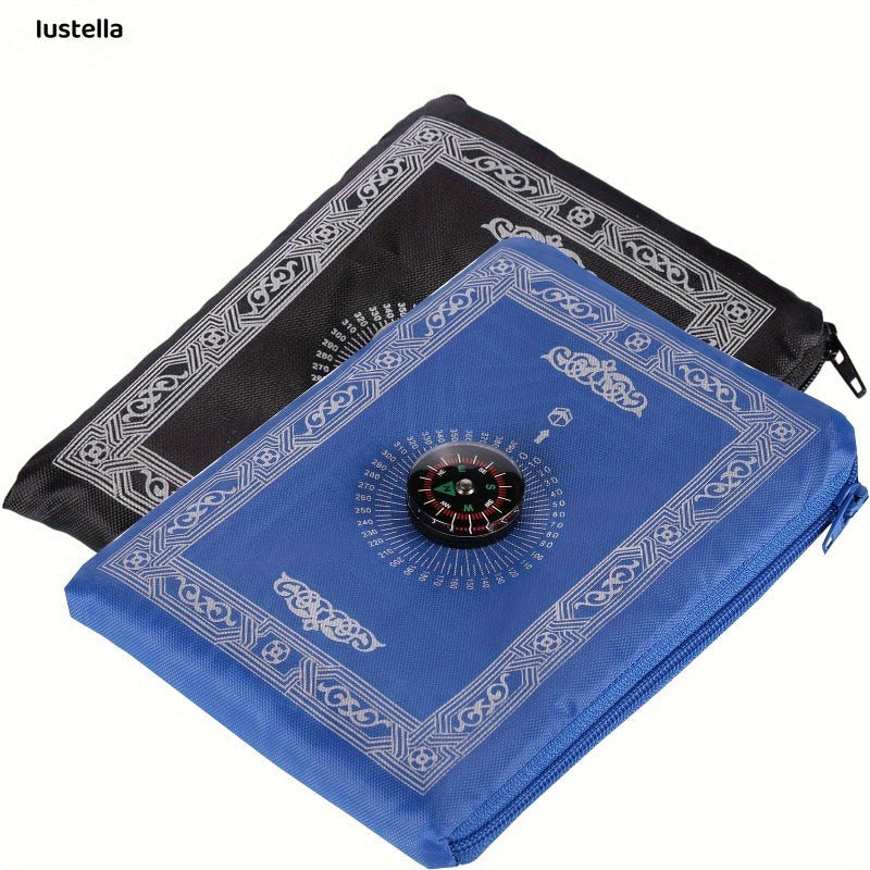 Portable, waterproof travel prayer mat for Muslims. Made of machine washable polyester, this worship mat includes a built-in compass and measures 59.94cm x 100.08cm. Available in black or green, making it the perfect Ramadan gift.