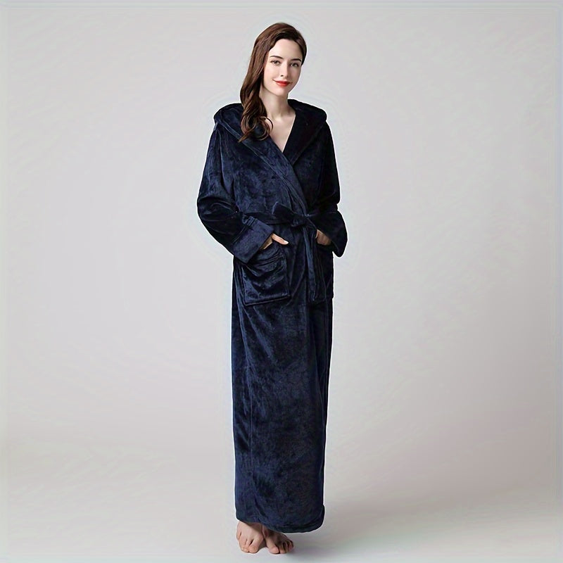 Coral Fleece Bathrobe with Long Sleeves, Couple Style, Hooded for Autumn and Winter