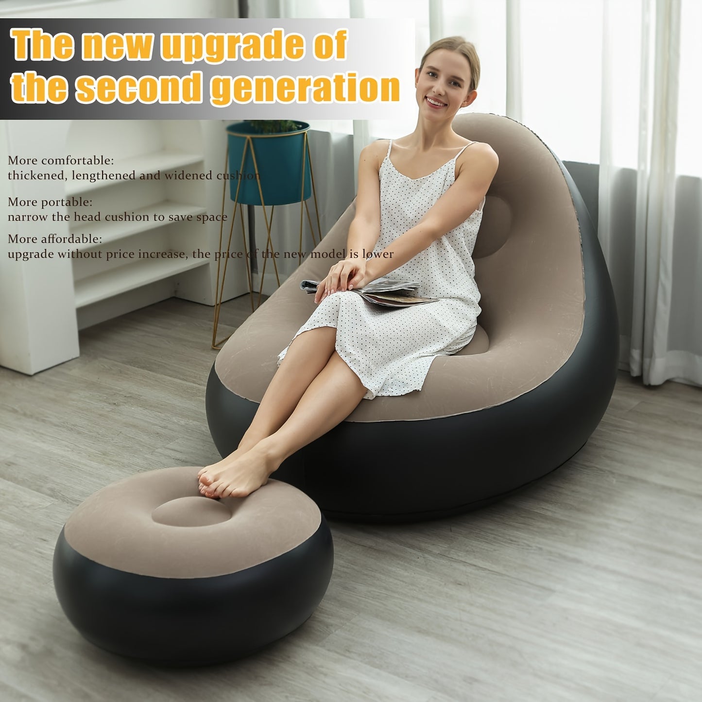 1pc Inflatable Lounger Sofa with Ottoman, Portable, Suitable for Indoor and Outdoor Use, Ideal for Camping, Hiking, and Festive Gifts