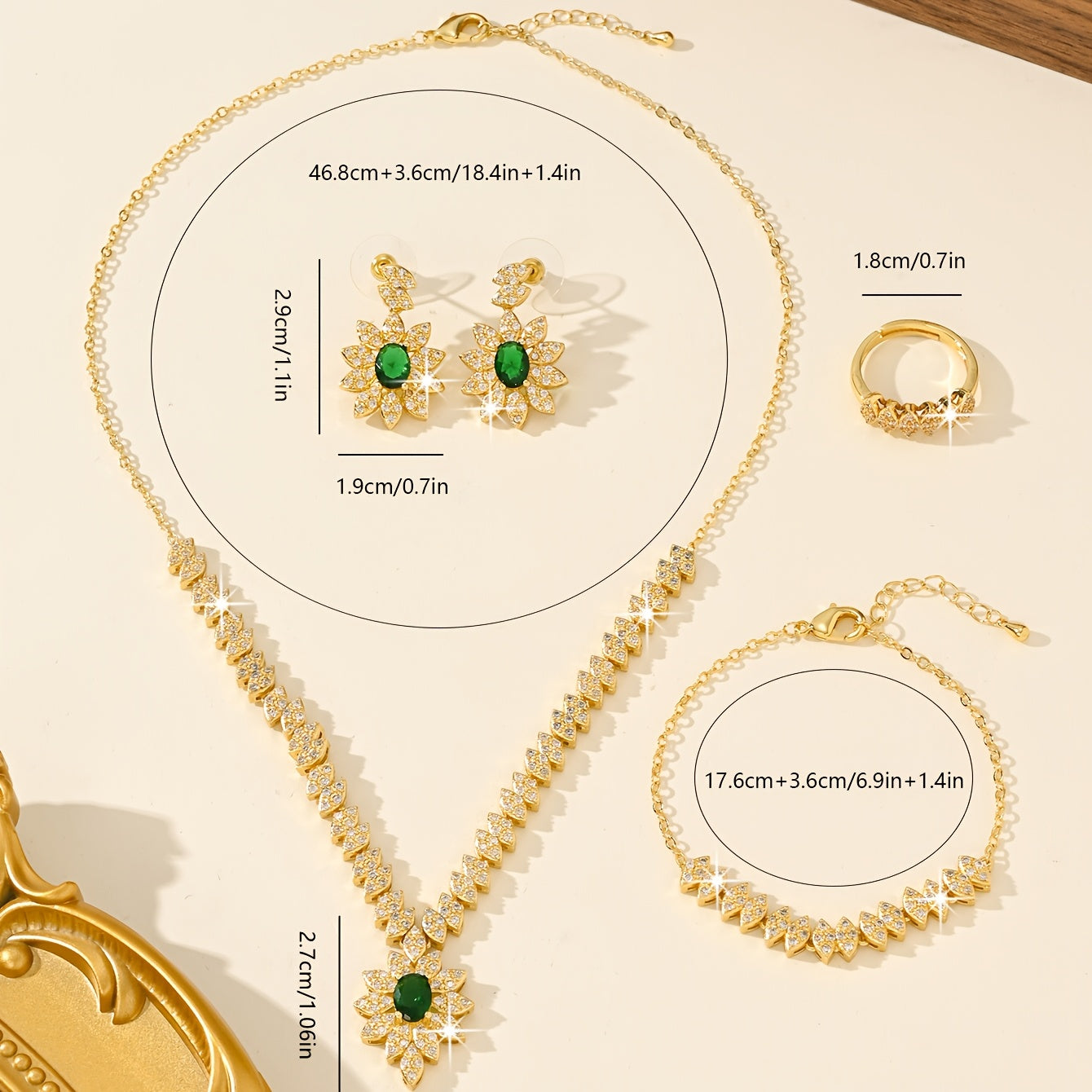 Luxurious Floral Bud Design Bridal Jewelry Set - Includes 5 Pieces, Made with 18K Gold-Plated Copper and Synthetic Zirconia. The perfect gift for everyday wear and weddings.