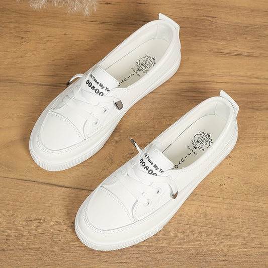 Women's casual flat white sneakers - versatile and easy to wear.