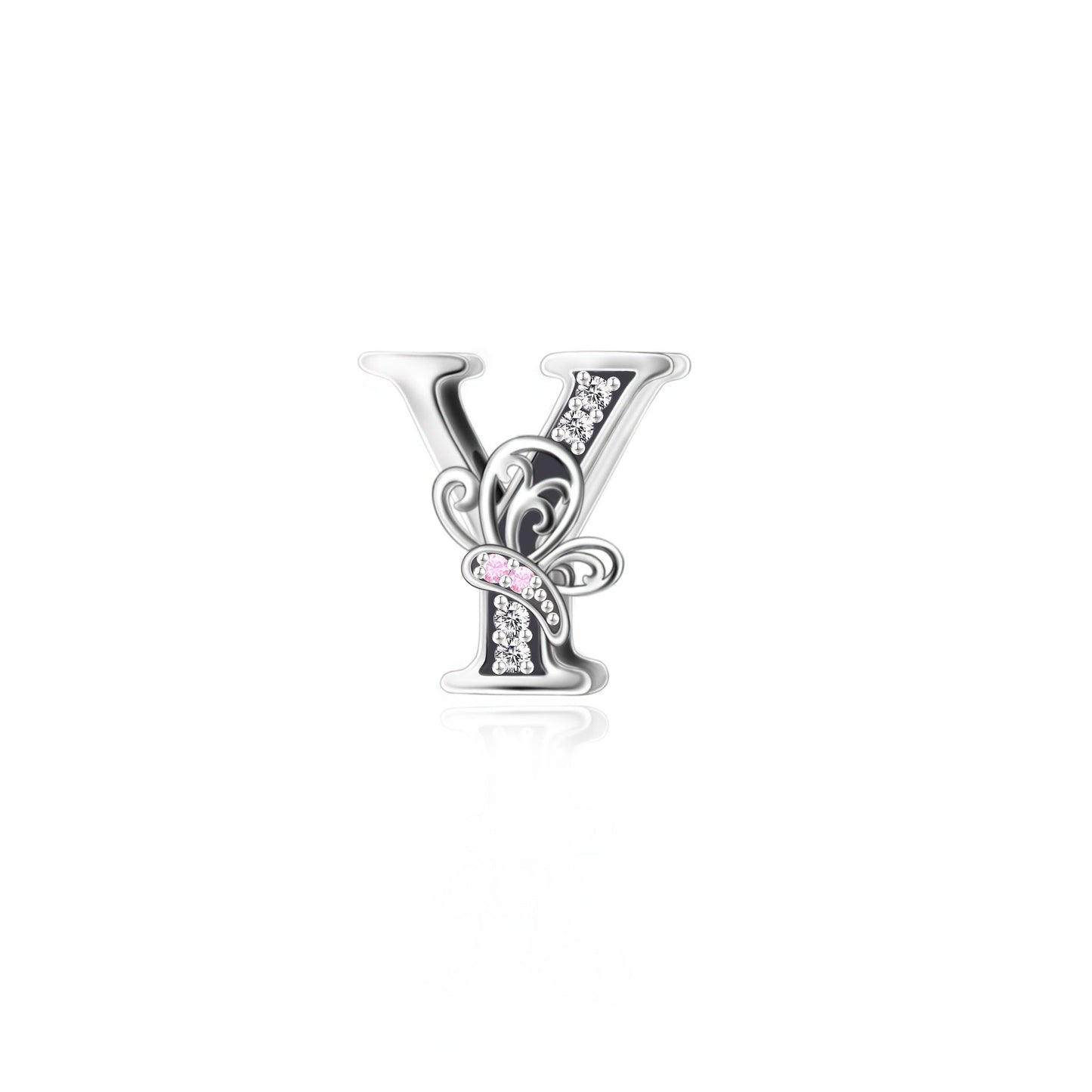 Exquisite 925 Sterling Silver Alphabet and Butterfly Charm Beads with Cubic Zirconia Accents - Great for Crafting Bracelets and Jewelry, Stunning Christmas Present