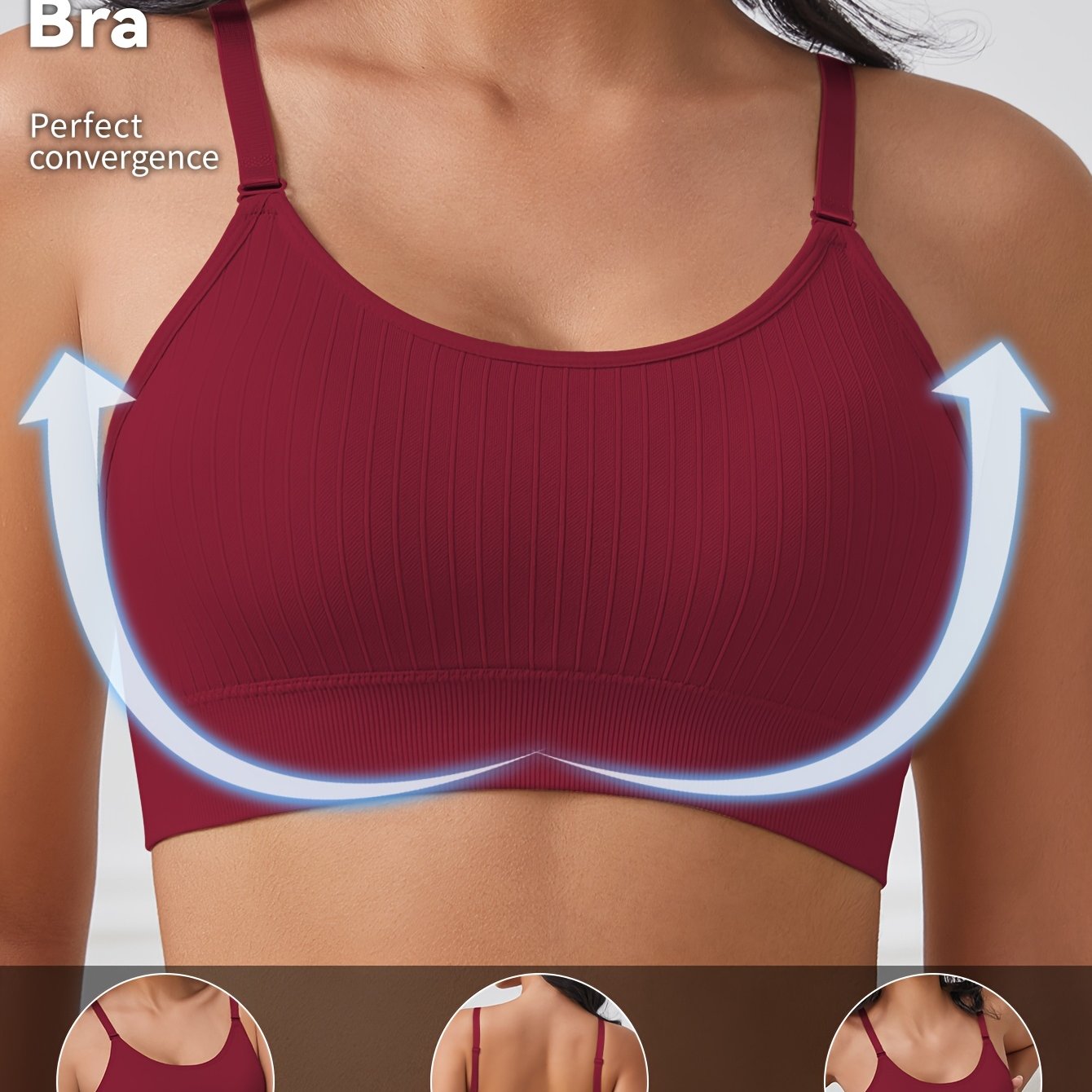 Wireless, seamless women's bralette with deep U-neck and backless design. Comfortably fits casual attire with removable pads.