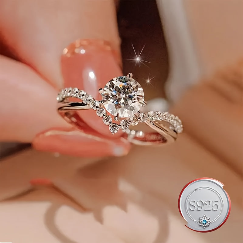 Timeless Connection, Graceful 925 Sterling Silver Crown Couple Rings embellished with 1 Carat Cubic Zirconia - Flexible Open Style suitable for both Men & Women, Ideal for everyday use or as a thoughtful gift