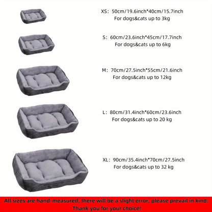 YIWANG Luxury Square Pet Bed, Polyester Fiber, Non-Slip Moisture-Proof, All-Season Warm Dog & Cat Bed for all breeds - Gray XL