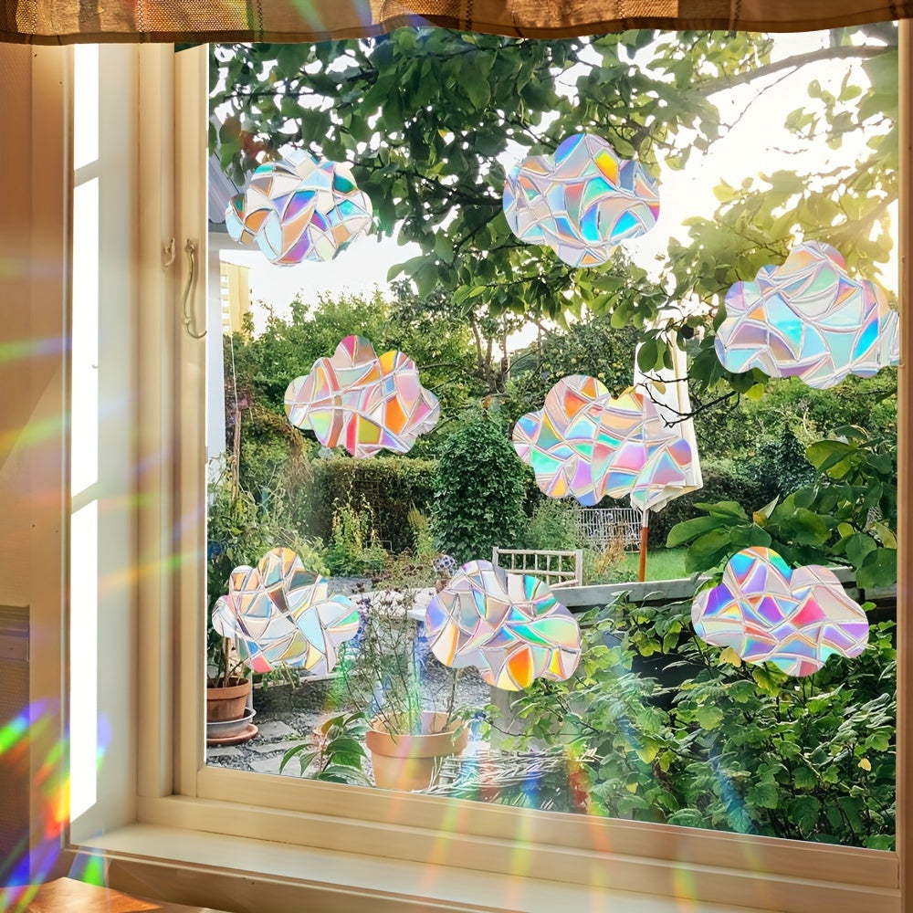 Contemporary Style Round Glass Sun Catcher Rainbow Window Film - Electrostatic PVC Sticker for Home Decor, Helps Prevent Bird Collisions