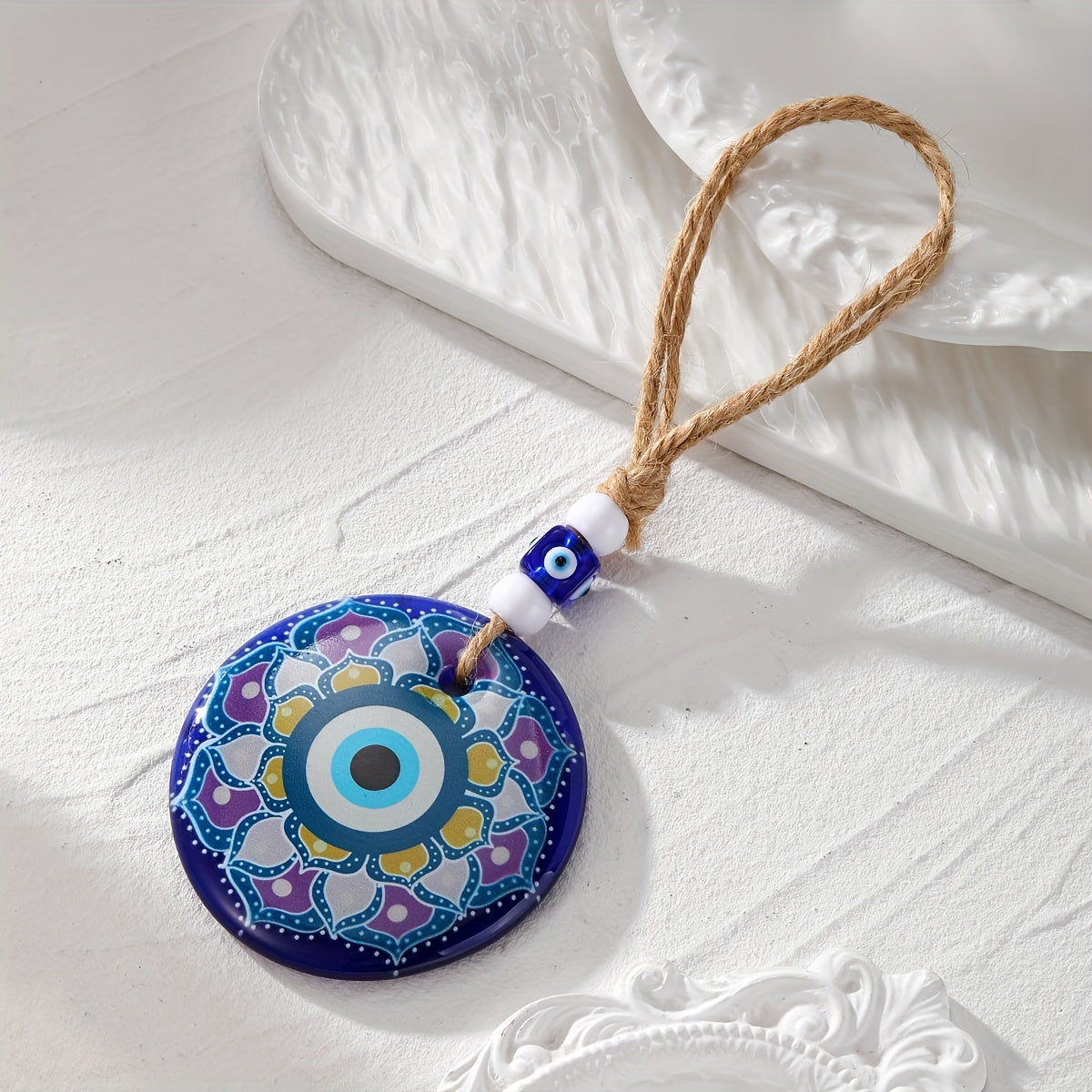 Trendy Evil Eye Keychain - Large Acrylic Evil Eye Charm on Hemp Rope, Stylish Accessory for Women's Car or Bag