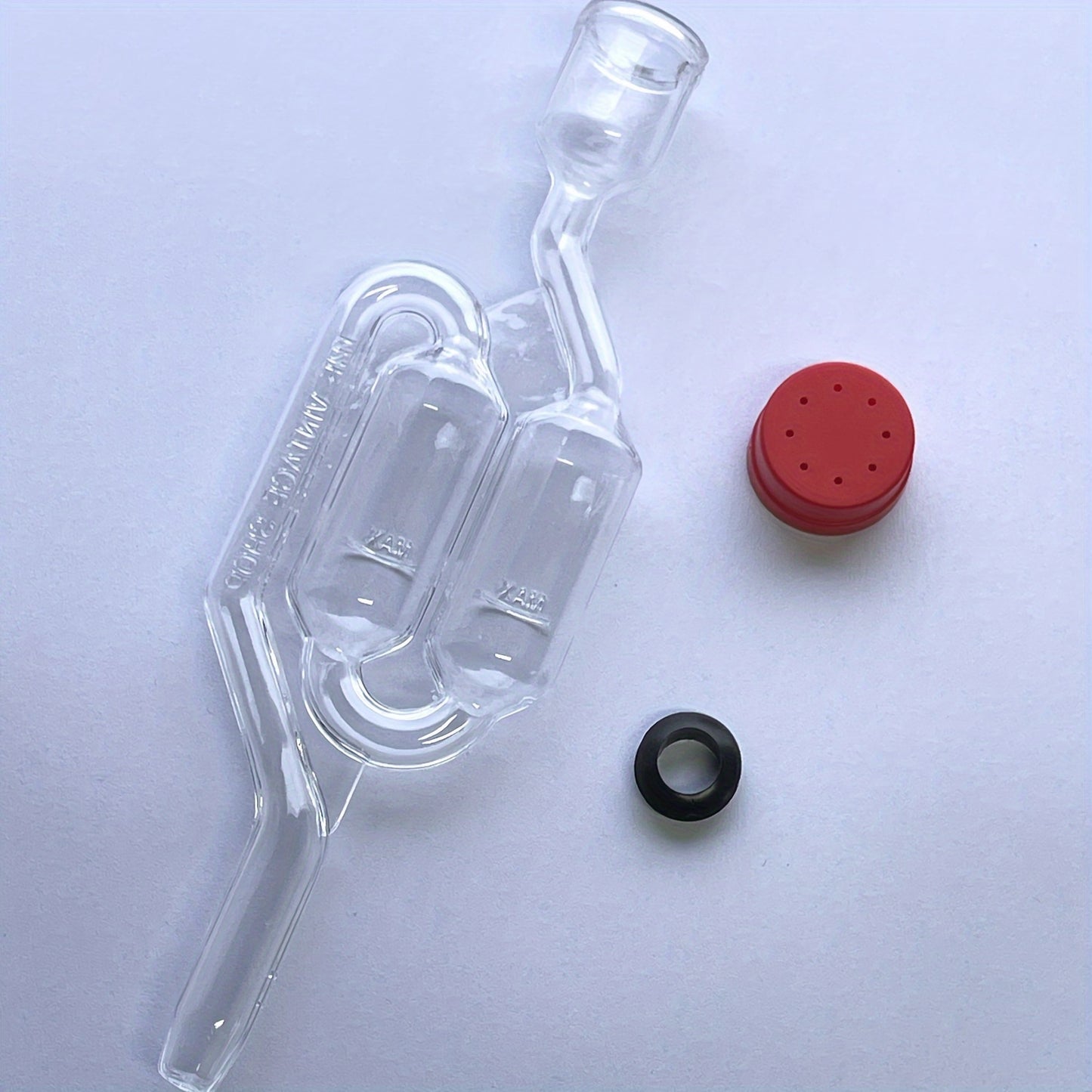 Fermentation airlock kit for wine and beer making, includes brewing tool and twin bubble airlock with grommet.